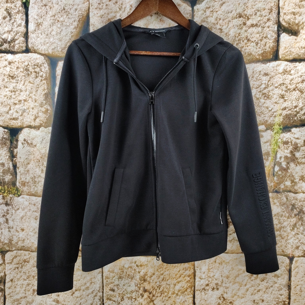 Armani Exchange Classic Black Full Zip Hoodie Women's Size Medium